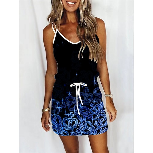 

Per donna Vestito casual Abito estivo Abito sottoveste Pop art Tasche A cordoncino Con bretelline Mini abito Di tendenza Per eventi Da mare Senza maniche Morbido Giallo Rosso Blu Estate Primavera S M
