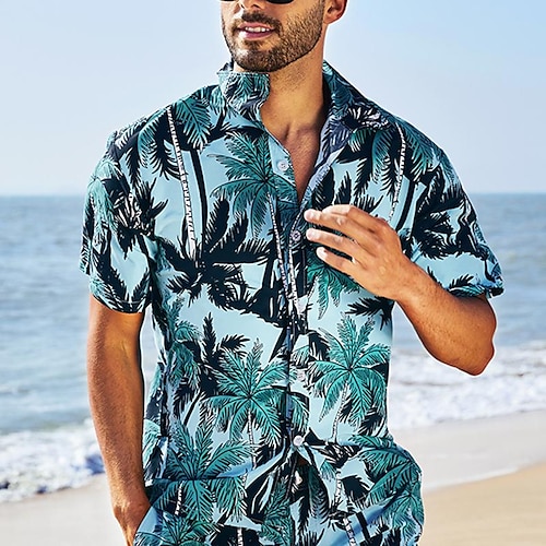 

Homens Camisa Social Camisa havaiana Coqueiro Estampas Abstratas Aberto para a Lateral Preto Branco Azul Roxo Ao ar livre Rua Manga Curta Imprimir Roupa Moda Roupa de rua Designer Macia