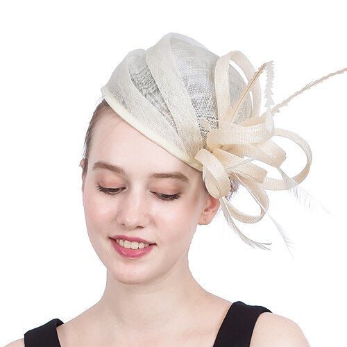 

fascinators sinamay Bryllup Kentucky Derby Dame Retrorød Med Fjer Rosette Medaljon Hovedbeklædning