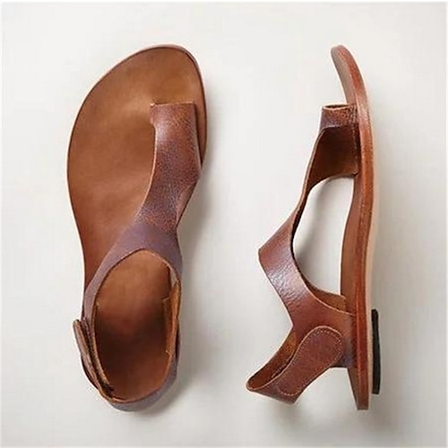

Mulheres Sandálias Sandálias rasas Tamanhos Grandes Ao ar livre Praia Sem Salto Dedo Aberto Casual Minimalismo Couro Sintético Velcro Côr Sólida Branco Marron