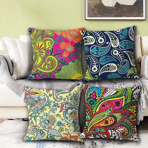 

Mandala paisley capa de almofada dupla lateral 4 pcs capa de almofada quadrada decorativa macia fronha para quarto sala de estar sofá cadeira lavável na máquina