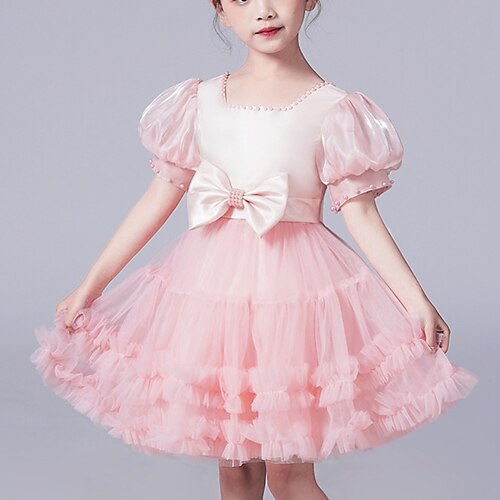 

Bambino Da ragazza Vestito da festa Tinta unica Vestito da festa Maxi Vestito Prestazioni Girocollo Manica corta Da principessa Vestito 3-12 anni Estate Bianco Champagne Rosa