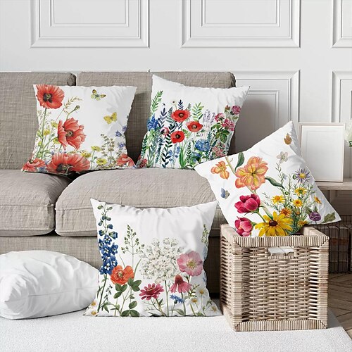 

Floral Double Side Pillow Cover 4PC Soft Decorative Square Cushion Case Pillowcase for Bedroom Livingroom Sofa Couch Chair