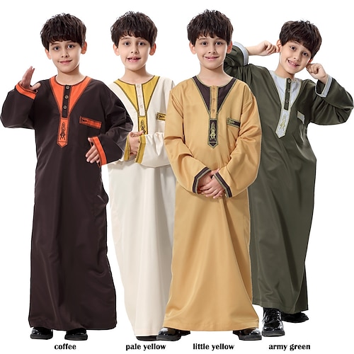 

árabe muçulmano Crianças Para Meninos Religioso árabe saudita manto Thobe / Jubba Para Poliéster Ramadã Collant / Pijama Macacão