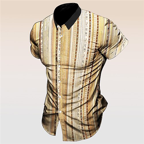 

Homens Camisa Social Listrado Tribal Estampas Abstratas Vintage Aberto para a Lateral Azul Cáqui Ao ar livre Rua Manga Curta Imprimir Roupa Moda Roupa de rua Designer Macia