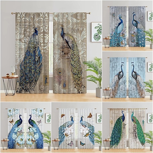 

Peacock Curtain Panels Grommet/Eyelet Curtain Drapes For Living Room Bedroom, Farmhouse Curtain for Kitchen Balcony Door Window Treatments Room Darkening