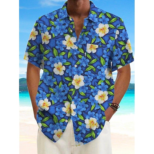 

Homens Camisa Social Camisa havaiana Floral Estampas Abstratas Aberto para a Lateral Azul Rua Casual Manga Curta Botão para baixo Imprimir Roupa Moda Roupa de rua Designer Macia