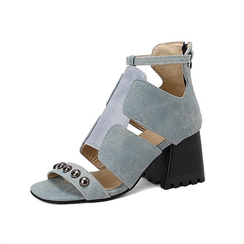 

Damen Sandalen Sandalen Stiefel Sommerstiefel Täglich Blockabsatz Offene Spitze Brautkleider schlicht Kunstleder Reißverschluss Feste Farbe Schwarz Weiß Blau