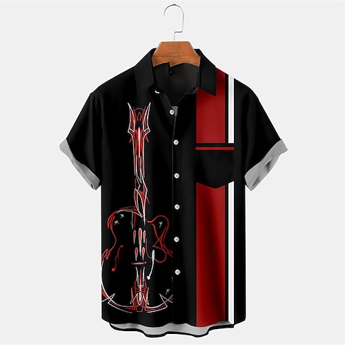 

Men's Shirt Summer Hawaiian Shirt Graphic Prints Music Guitar Musical Instrument Turndown Red Outdoor Street Short Sleeves Button-Down Print Clothing Apparel Fashion Designer Casual Soft