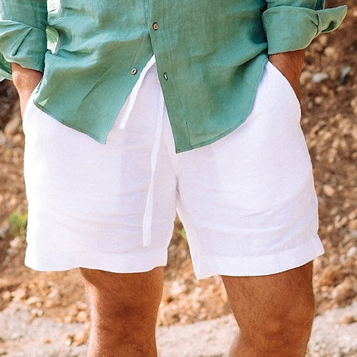 

Homens Calção Shorts de linho Shorts de verão Shorts de praia Com Cordão Cintura elástica Tecido Conforto Respirável Ao ar livre Diário Para Noite Misto de Algodão e Linho Moda Roupa de rua Preto