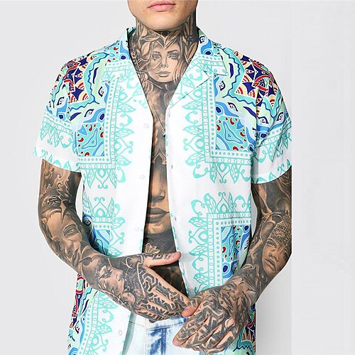 

Homme Chemise Chemise hawaïenne Floral Imprimés Photos Rétro Vintage Collier cubain Bleu Casual Vacances Manche Courte Bouton bas Imprimer Vêtement Tenue Sportif Mode Vêtement de rue Design