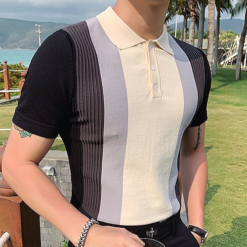 

Herre POLO T-skjorte Strikk polo Avslappet Daglig Knaphul Kort Erme Stilfull Klassisk Lapper Knapp Sommer Svart Grønn POLO T-skjorte
