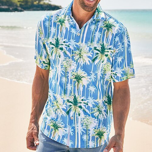 

Herre Skjorte Hawaii skjorte Button Up skjorte Sommer skjorte Casual skjorte Blå Kort Ærme Træ Grafiske tryk Knaphul Gade Ferierejse Trykt mønster Tøj Mode Fritid Hawaiiansk