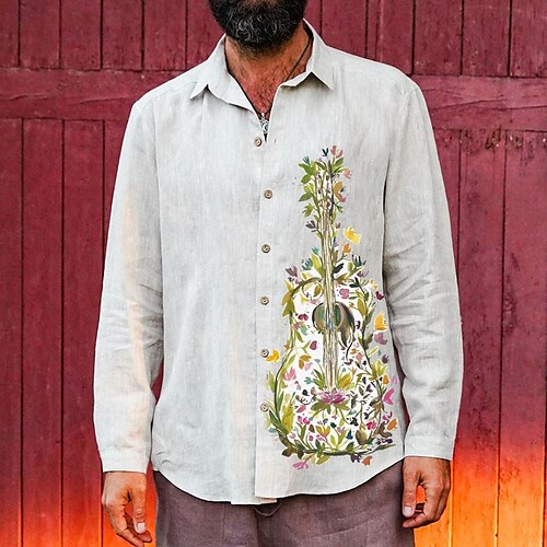 

Per uomo Camicia Camicia hawaiana Stampe astratte Musica Chitarra Collo ripiegabile Grigio Esterno Strada Manica lunga Bottone giù Stampa Abbigliamento Di tendenza Streetwear Originale Informale