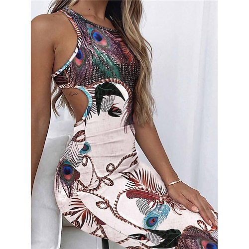 

Dame Festkjole Udskåret kjole Bodycon Midikjole Sort Hvid Navyblå Uden ærmer Blad Åben ryg Sommer Forår Efterår Rund hals Mode Ferierejse Sommerkjole 2023 S M L XL 2XL 3XL