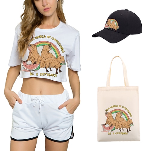 

Animal Capybara Manches Ajustées Shorts Casquette de Baseball Imprime Art graphique Sac Short Chapeau Pour Femme Adulte Estampage à chaud 100 % Polyester Casual Quotidien