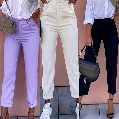 

Per donna pantaloni della tuta Pantaloni Dritto Nero Bianco Viola Streetwear Ufficio Giornaliero Alla caviglia Comfort Liscio S M L XL