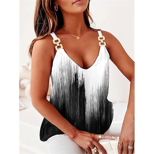 

Women's Tank Top Camisole Going Out Tops Black Tie Dye Print Sleeveless Casual Weekend Basic V Neck Regular S