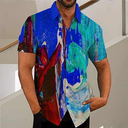 

Homme Chemise Chemise hawaïenne Imprimés Photos Peinture à l'Huile Graffiti Col rabattu Jaune Bleu Vert Plein Air Casual Manches courtes Bouton bas Imprimer Vêtement Tenue Rétro Vintage Mode Vêtement