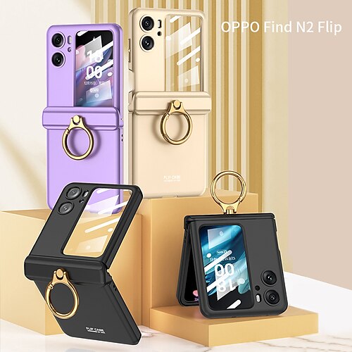 

Phone Case For OPPO Back Cover Find N2 Flip Portable with Stand Ultra-thin Solid Colored PC