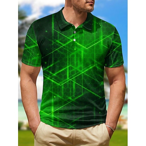 

Herre POLO Trøje Golftrøje Grafiske tryk Geometri Aftæpning Grøn udendørs Gade Kort Ærme Knap ned Trykt mønster Tøj Sport Mode Gade Designer