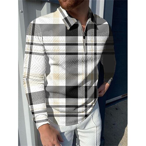 

Per uomo POLO Polo con zip Camicia da golf Golf A quadri Stampe astratte Collo ripiegabile Grigio Esterno Strada Manica lunga Cerniera Stampa Abbigliamento Di tendenza Streetwear Originale Morbido