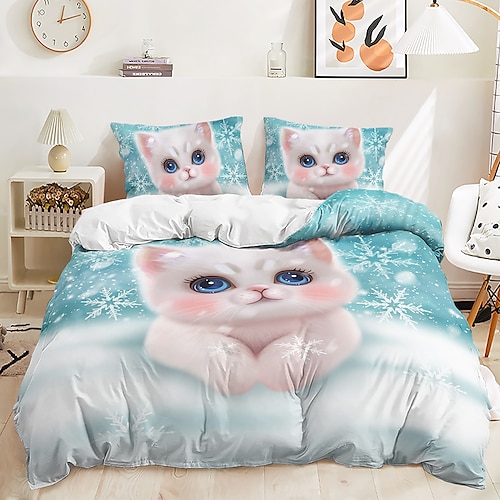 

Cute Cartoon Illustration Animal Rabbit Cat Duvet Cover Bedding Sets Comforter Cover with 1 Duvet Cover or Coverlet,1Sheet,2 Pillowcases for Double/Queen/King(1 Pillowcase for Twin/Single)