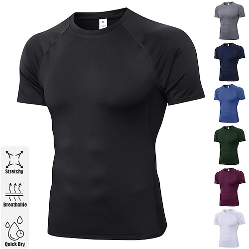 

Men's Compression Shirt Running Shirt Short Sleeve Tee Tshirt Athletic Athleisure Spandex Breathable Quick Dry Moisture Wicking Fitness Gym Workout Performance Sportswear Activewear Solid Colored