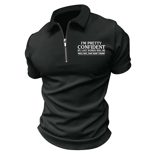 

Herre POLO T-skjorte Zip Polo Golf skjorte Bokstaver Grafiske trykk Aftæpning Svart Blå utendørs Gate Kort Erme Glidelås Trykt mønster Klær Mote Designer Fritid Pustende