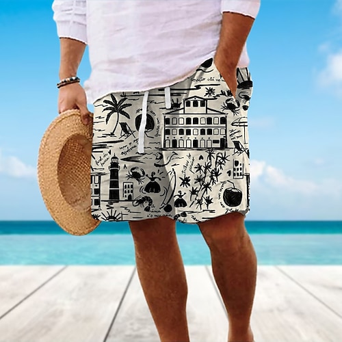 

Per uomo Pantaloncini estivi Pantaloncini da spiaggia A cordoncino Vita elastica Pop art Albero di cocco Traspirante Morbido Breve Informale Giornaliero Per eventi Streetwear Hawaiano Nero Cachi