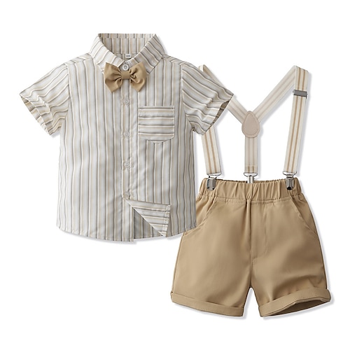 

2 Dele Baby Drenge T-shirt & Shorts Outfit Stribe Kortærmet Sæt udendørs Mode Sommer 3-7 år Kakifarvet
