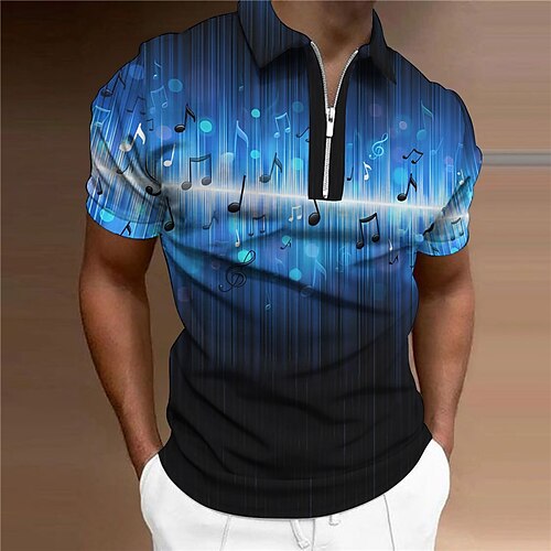 

Per uomo POLO Polo con zip Camicia da golf Golf Stampe astratte Musica Note Collo ripiegabile Blu Fucsia Esterno Strada Maniche corte Cerniera Stampa Abbigliamento Di tendenza Originale Informale