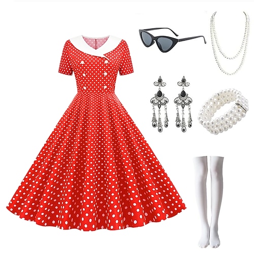 

Audrey Hepburn 1950s Vestido swing Conjunto de accesorios Vestido acampanado Mujer Disfraz Cosecha Cosplay Fiesta / Noche Ropa Cotidiana Fiesta y Noche 1 Brazalete Mascarada