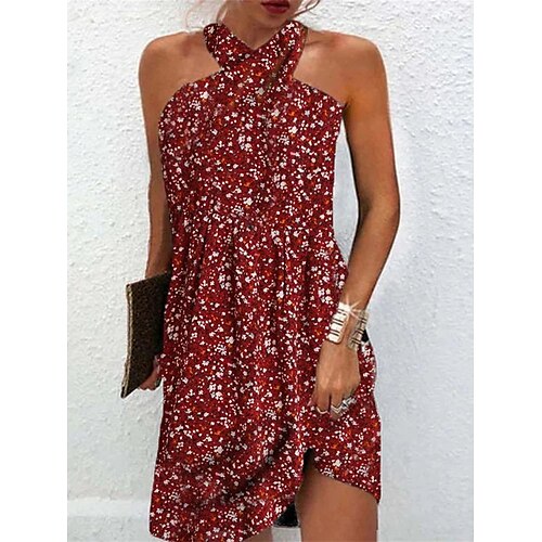 

Per donna Vestito casual vestito a flori Abito estivo Floreale Increspato Stampa All'americana Mini abito Di tendenza Moderno Giornaliero Per eventi Senza maniche Standard Vino Estate Primavera S M L