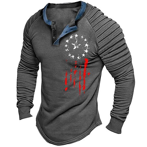 

Per uomo Camicia Henley Magliette grafiche Camicia fresca Stampe astratte Sottile pieghettato Patriotico Bandiera Henley Stampa a caldo Strada Da mare Manica lunga Pulsante Stampa Abbigliamento Di