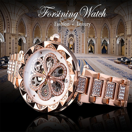 

Forsining femmes montre squelette automatique dames robe élégante montres relogio feminino plein acier mécanique dame montres-bracelets