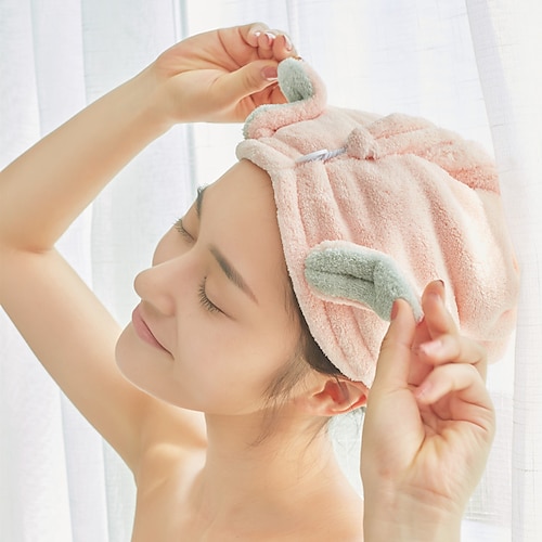 

(deux vêtements) chapeaux secs femme forte absorption d'eau et sac sec essuyer la serviette de cheveux le nouveau chapeau de douche épaissi de dessin animé mignon