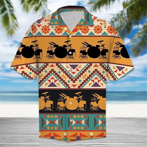 

Per uomo Camicia Camicia hawaiana Stampe astratte Musica Strumento musicale Collare cubano Giallo Informale Per eventi Manica corta Bottone giù Stampa Abbigliamento Sportivo Di tendenza Streetwear