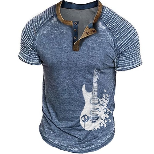 

Herre Henly-skjorte Grafiske T-skjorter Kul skjorte Grafiske trykk Musikk Slank plissert bokstavtrykk Hobby Henley Varm stempling Gate Feriereise Kort Erme Knapp Trykt mønster Klær Mote Designer