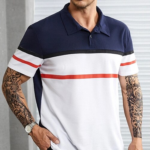 

Per uomo POLO Camicia da golf Golf Informale Per eventi Classico Manica corta Di tendenza Essenziale Color Block Pulsante Estate Standard Bianco POLO