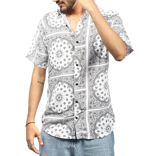 

Hombre Camisa Floral Estampados Cosecha Cuello Vuelto Gris Calle Casual Mangas cortas Abotonar Estampado Ropa Vintage Moda Ropa de calle Design