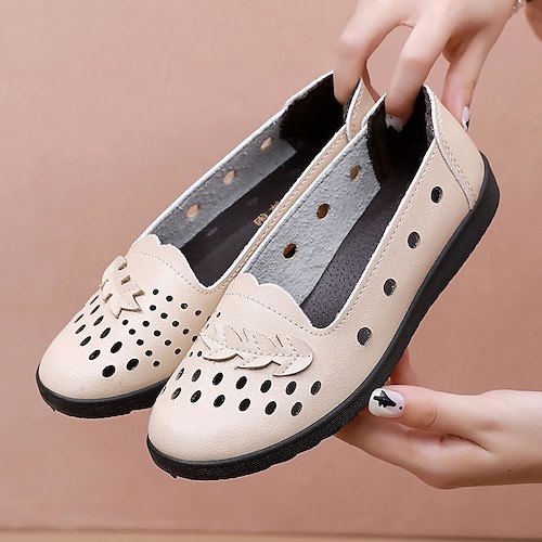 

Dame Flate sko Slip-Ons Komfort Sko utendørs Daglig Flat hæl Rund Tå Fritid minimalisme Mikrofiber Tøfler Helfarge Svart Gul Rød