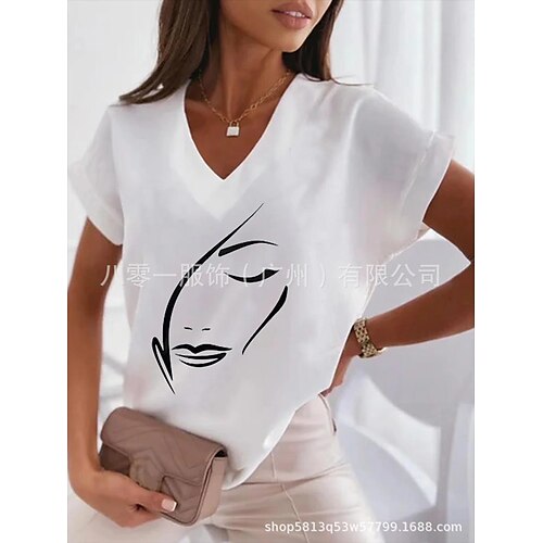 

T shirt Tee Femme Noir Blanche Vin Floral Cœur Imprimer Manche Courte du quotidien Fin de semaine basique Col V Normal Standard Fleur Portrait Peinture S