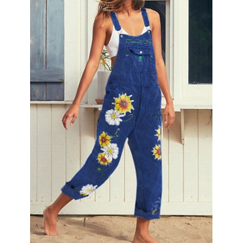 

Damen Jumpsuit Tasche Bedruckt Blumen U-Ausschnitt Strassenmode Brautkleider schlicht Strasse Täglich Regular Fit Gurt Rosa Marineblau S M L XL Sommer