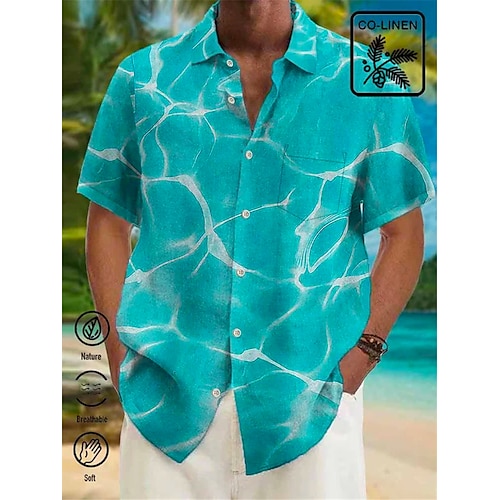 

Hombre Camisa Estampados Grieta Cuello Vuelto Azul Piscina Exterior Calle Mangas cortas Abotonar Estampado Ropa Moda Design Casual Suave