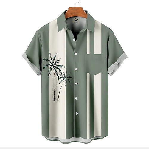 

Herre Skjorte Hawaii skjorte Button Up skjorte Sommer skjorte Casual skjorte Grøn Kort Ærme Træ Grafiske tryk Knaphul Gade Ferierejse Trykt mønster Tøj Mode Fritid Hawaiiansk