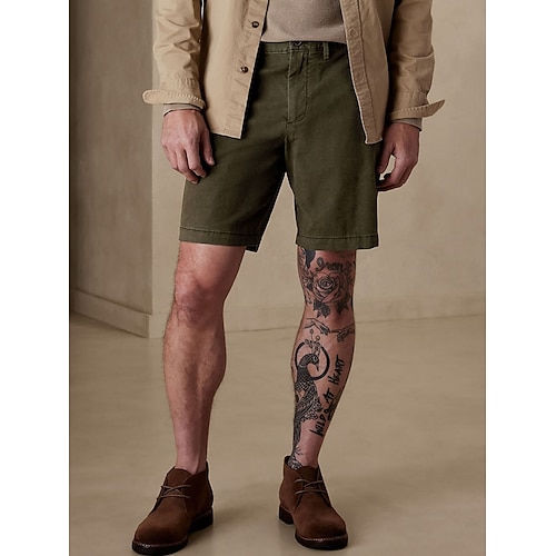 

Herre Shorts Chino shorts Bermuda shorts Lomme Vanlig Komfort Åndbart udendørs Daglig I-byen-tøj 100 % bomuld Mode Gade Grøn