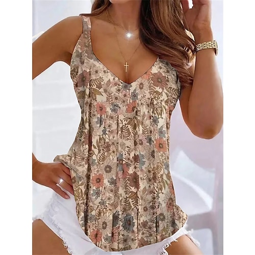 

Women's Tank Top Going Out Tops Summer Tops White Pink Blue Graphic Floral Print Sleeveless Casual Weekend Tunic Basic V Neck Floral