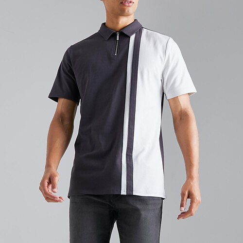 

Herre Golftrøje Sport Polo Afslappet Daglig Kvartals lynlås Kortærmet Mode Bekvem Farveblok Lodrette strimler Patchwork Kvartals lynlås Sommer Regulær Hvid Lyserød Golftrøje