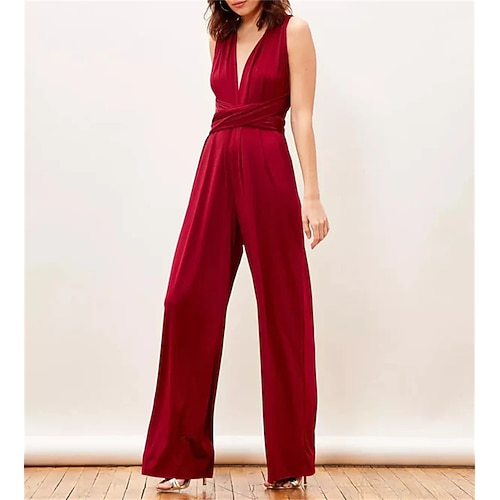 

Jumpsuit / Pantsuit Brudepikekjole V-hals Ermeløs Elegant Gulvlengde Spandex med Ruchiing / Ensfarget 2022